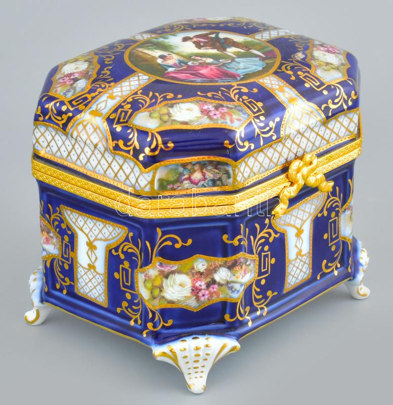 Kämmer porcelán doboz, matricás, kopásokkal, jelzett, 16x13x13 cm - Image 2
