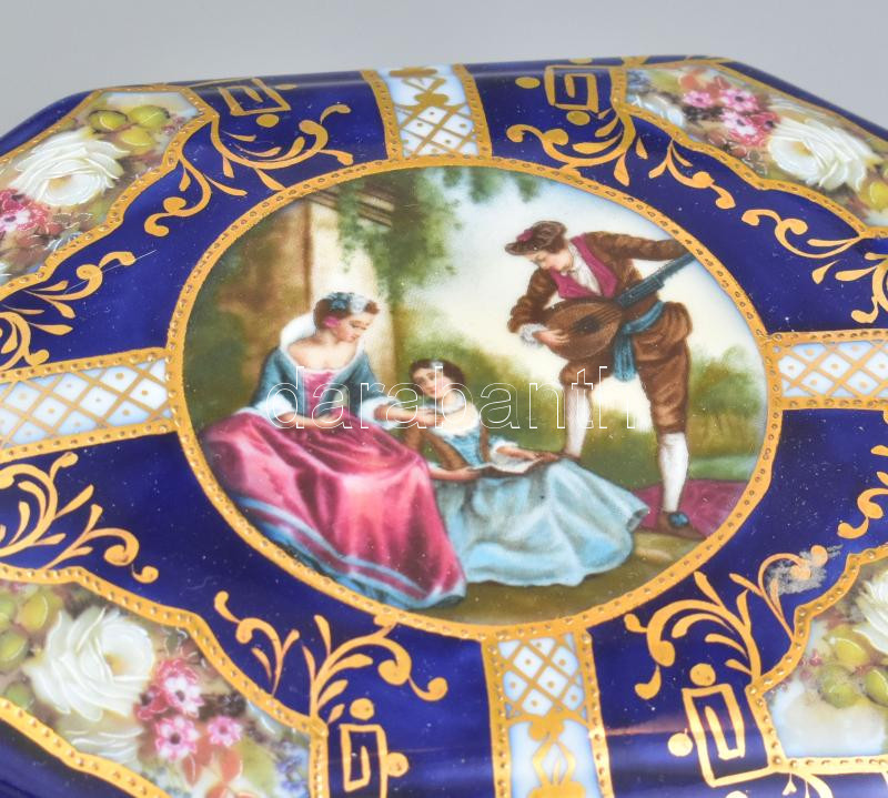 Kämmer porcelán doboz, matricás, kopásokkal, jelzett, 16x13x13 cm - Image 3