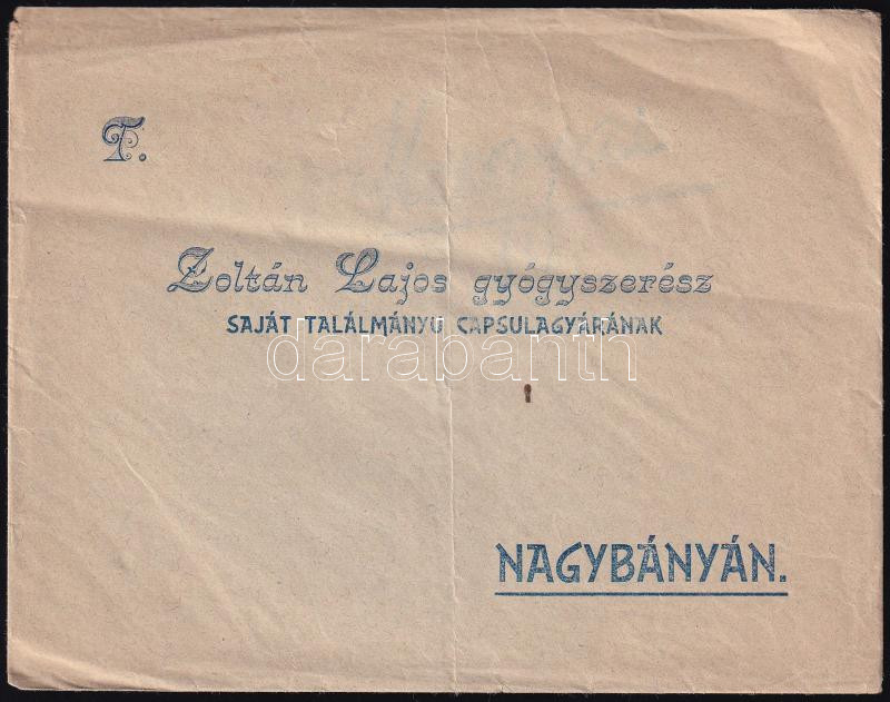 cca 1910 Nagybánya, Erdély Zoltán Lajos kapszulagyár reklám boríték