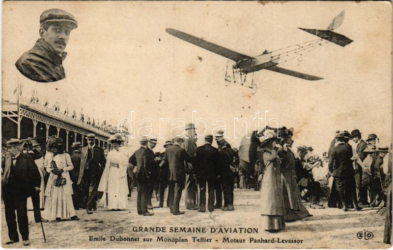 Grande Semaine d'Aviation. Emile Dubonnet sur Monoplan Tellier, Moteur Panhard-Levassor / Great Aviation Week. Emile Dubonnet on Tellier Monoplane, Panhard-Levassor Engine (fl)
