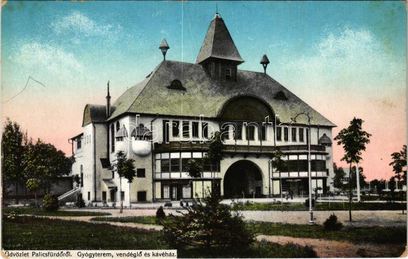Palics, Palic; Gyógyterem, vendéglő és kávéház. Heumann Mór kiadása / spa, restaurant and café (EK)