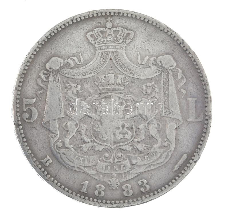 Románia 1883B 5L Ag 'I. Károly' T:VF,F ph. / Romania 1883B 5 Lei Ag 'Carol I' C:VF,F edge error Krause KM#17.1
