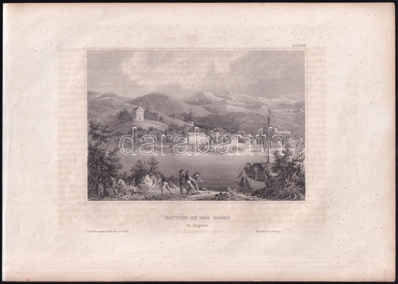 cca 1850 Kiskőszeg látképe, Battina an der Donau, acélmetszet, Hildburghausen, Kunstanstalt des Bibliographisches Instituts, jelzés nélkül, 10x14,5 cm