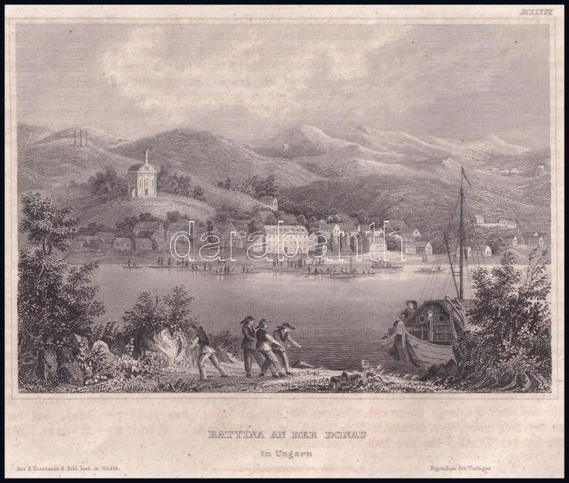 cca 1850 Kiskőszeg látképe, Battina an der Donau, acélmetszet, Hildburghausen, Kunstanstalt des Bibliographisches Instituts, jelzés nélkül, 10x14,5 cm - Image 2