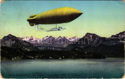 1912 Vierwaldstättersee u. die Alpen, Luftschiff 'Ville de Lucerne' / Swiss airship (b)