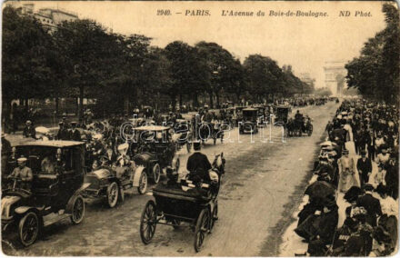 Paris, L'Avenue du Bois-de-Boulogne / street view, automobiles, horse-drawn carriages (EK)