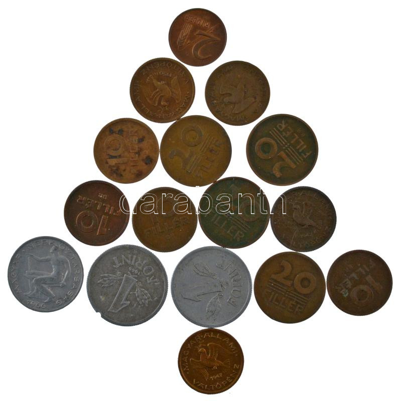 1946-1950. 2f-1Ft (15db, közte 1946. 1Ft Al 'Kossuth-címer') + 1966. 50f Al T:XF-F