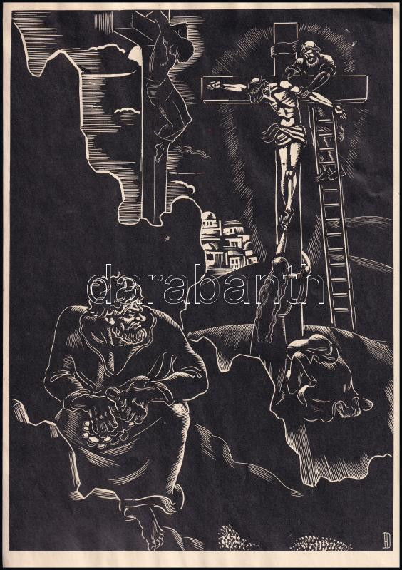 Dallos Hanna (1907-1944): 'És bocsásd meg a mi vétkeinket', fametszet, papír, jelzett a metszeten, körbevágva, 28x20 cm