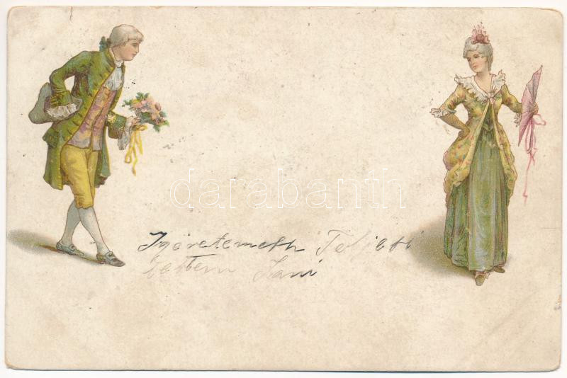 1899 (Vorläufer) Hölgy és udvarlója / Lady with his suitor. litho (szakadás / tear)