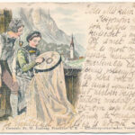 1899 (Vorläufer) Hölgy és udvarlója / Lady with his suitor. Fr. W. Juxenberg Künstlerpostkarte aus Vorarlberg litho (EK)