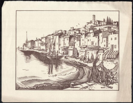 Vadász Endre (1901-1944): Tengerpart. Fametszet, papír, jelzés nélkül, lapszéli apró szakadással, 19,5x25 cm