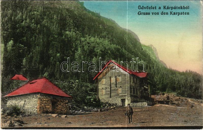 Kárpátok, Vendégház, menház. Reklám kiadása Munkács Fő utca 15. / rest house in the Carpathian Mountains