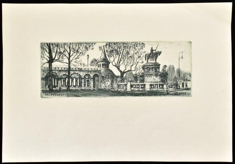 Blahos Rudolf (1917-1986): Halászbástya, rézkarc, papír, jelzett a karcon, üvegezett keretben, 7,5×19,5 cm - Image 2