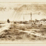 Gy. Molnár István (1933-2010): Alföldi táj. Rézkarc, papír, jelzett a karcon, 7,5x19 cm