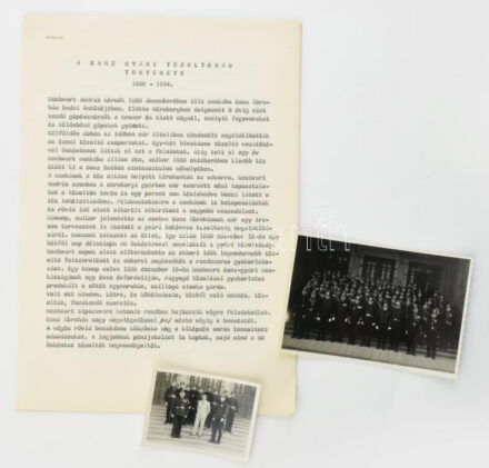 cca 1930-40 MÁVAG Önkéntes Tűzoltóság alakulása, 2 db csoportkép a MÁVAG Művelődési Ház előtt (Bp., Golgota u. 3.), jelzés nélkül, 6x8 és 9x13,5 cm + Ganz Gyári tűzoltóság története 1860-1914, sokszorosított gépirat +