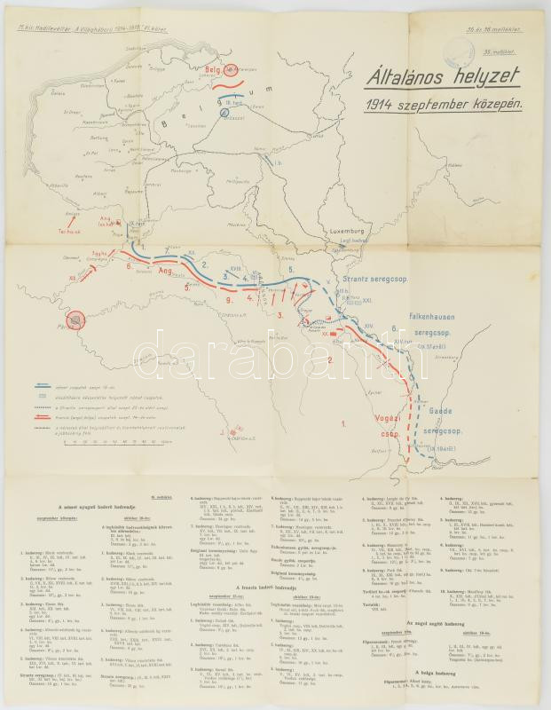 Általános helyzet 1914. szeptember közepén. M. kir. Hadilevéltár ,,A Világháború 1914-1918'' VI. kötet 35. melléklete. Hajtva, 69,5x54 cm