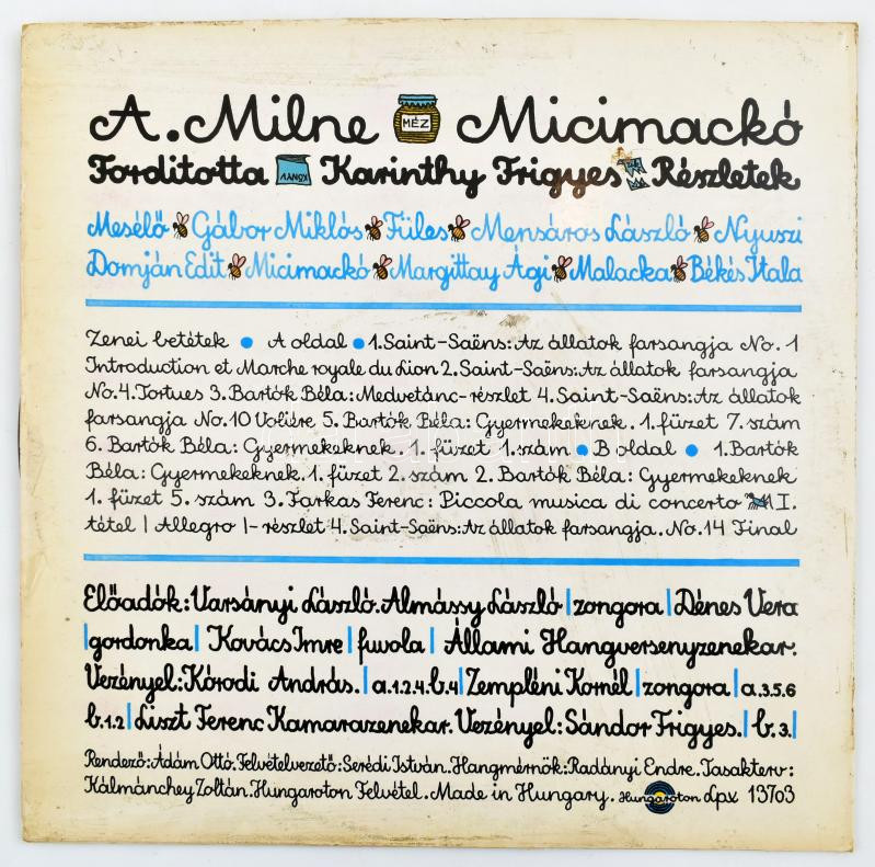 Milne Micimackó LP Hungaroton Jó állapotban, belső lemez tartó szakadt - Image 2
