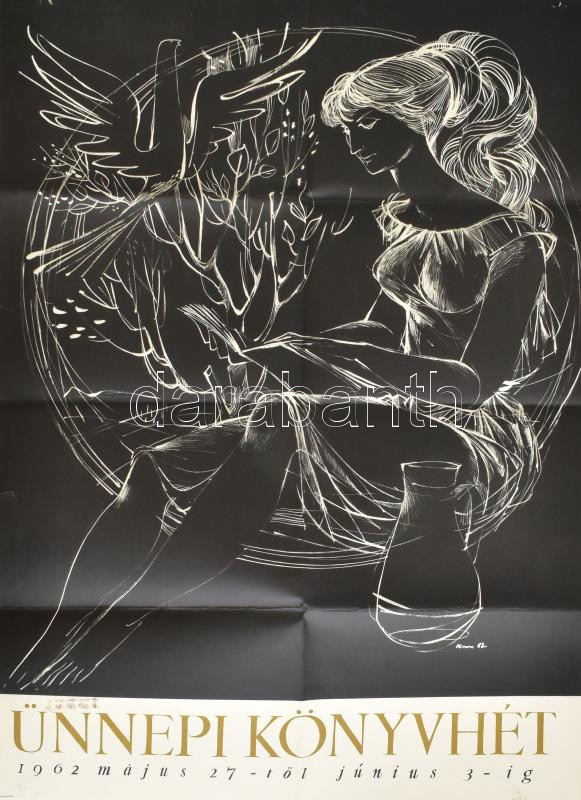 1962 Kass János (1927-2010): Ünnepi könyvhét plakát, Bp., Offset-ny., hajtva, kisebb lapszéli lyukakkal, 82x57 cm