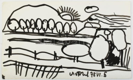 Csepeli Németh Miklós (1934-2012): Táj, 1978. Filctoll, papír, jelzett, 17,5x29 cm