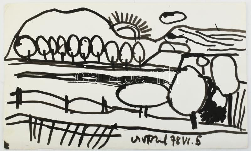 Csepeli Németh Miklós (1934-2012): Táj, 1978. Filctoll, papír, jelzett, 17,5x29 cm