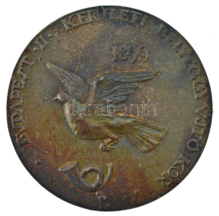 DN 'Budapest II. kerületi Bélyeggyűjtő Kör 1899' öntött, ezüstözött bronz plakett (80mm) T:1- patina