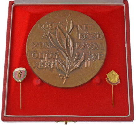 ~1960. ,,A Szövetkezeti Ipari Kiváló Dolgozója' aranyozott, zománcozott rátétes miniatűr kitüntető jelvény (17x18mm) + ,,FÉG (Fegyver és Gázkészülékek Gyára) Kiváló Fizikai Dolgozó' aranyozott, részben zománcozott miniatűr