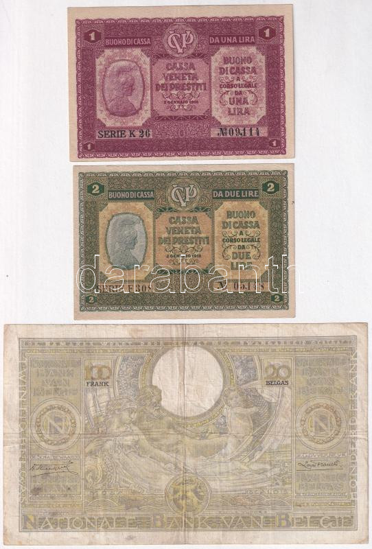 Vegyes: Belgium 1933.06.12. 100Fr (20B) + Olaszország / Velence / Osztrák-magyar megszállás 1918. 1L + 2L + Orosz Birodalom 1912-1917 (1912). 500R Szign.: Shipov T:F közte szép papír Mixed: Belgium 1933.06.12. 100 Francs (20 Belgas) + Italy - Image 3