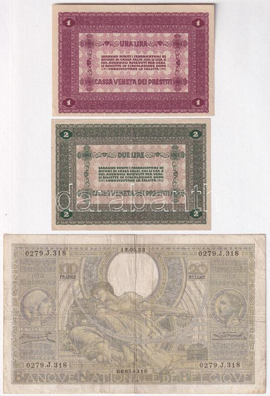 Vegyes: Belgium 1933.06.12. 100Fr (20B) + Olaszország / Velence / Osztrák-magyar megszállás 1918. 1L + 2L + Orosz Birodalom 1912-1917 (1912). 500R Szign.: Shipov T:F közte szép papír Mixed: Belgium 1933.06.12. 100 Francs (20 Belgas) + Italy - Image 4