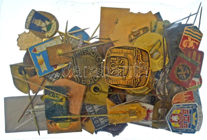 66db-os magyar és külföldi turisztikai, illetve városi jelvényekből álló tétel, közte zománcozott darabok T:vegyes