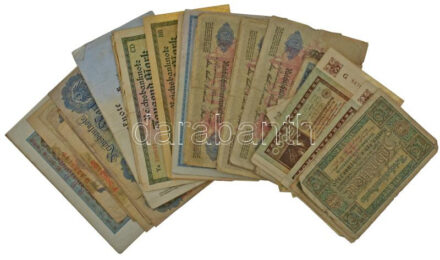Németország ~1910-1920. 50 darabos vegyes német bankjegy tétel (10xklf) T:F,VG közte tűlyuk, folt, szakadás, lyuk, saroktörés Germany ~1910-1920. 50 pieces mixed german banknote lot (10xdiff) C:F,VG include needle hole, spotted, torn,