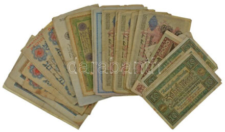 Németország ~1910-1920. 50 darabos vegyes német bankjegy tétel (10xklf) T:F,VG közte tűlyuk, folt, szakadás, lyuk, saroktörés Germany ~1910-1920. 50 pieces mixed german banknote lot (10xdiff) C:F,VG include needle hole, spotted, torn,