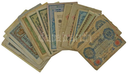 Németország ~1910-1920. 50 darabos vegyes német bankjegy tétel (10xklf) T:F,VG közte tűlyuk, folt, szakadás, lyuk, saroktörés Germany ~1910-1920. 50 pieces mixed german banknote lot (10xdiff) C:F,VG include needle hole, spotted, torn,