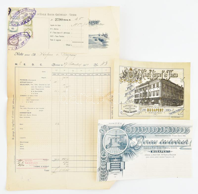 cca 1900 3 db dekoratív litho fejléces számla Boross testvérek, stb