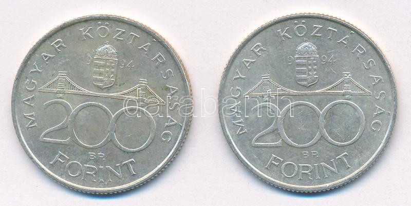 1994. 200Ft 'Deák' (2x) T:AU,XF Adamo F13.1 - Image 2