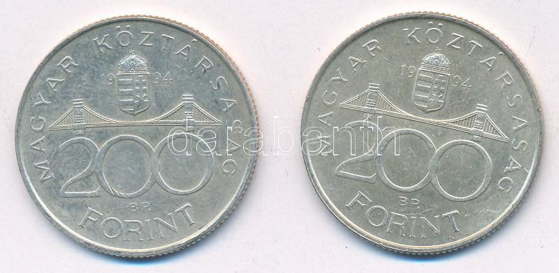 1994. 200Ft 'Deák' (2x) T:AU,XF Adamo F13.1 - Image 2