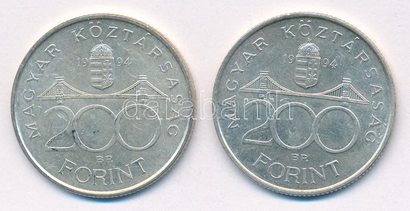 1994. 200Ft 'Deák' (2x) T:AU,XF Adamo F13.1 - Image 2