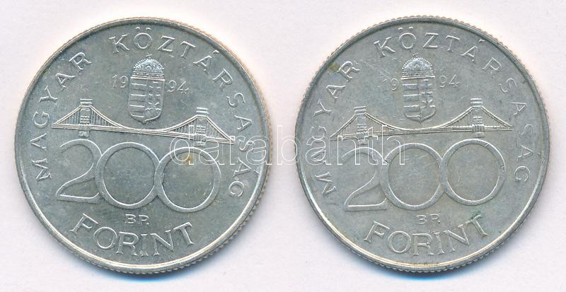 1994. 200Ft 'Deák' (2x) T:AU,XF Adamo F13.1 - Image 2