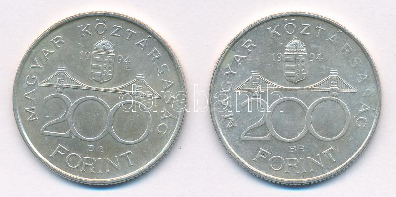 1994. 200Ft Ag 'Deák' (2x) T:AU,XF patina, kis karc Adamo F13.1 - Image 2