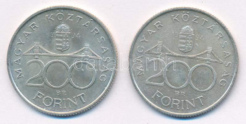 1994. 200Ft Ag 'Deák' (2x) T:AU,XF patina, kis karc Adamo F13.1 - Image 2
