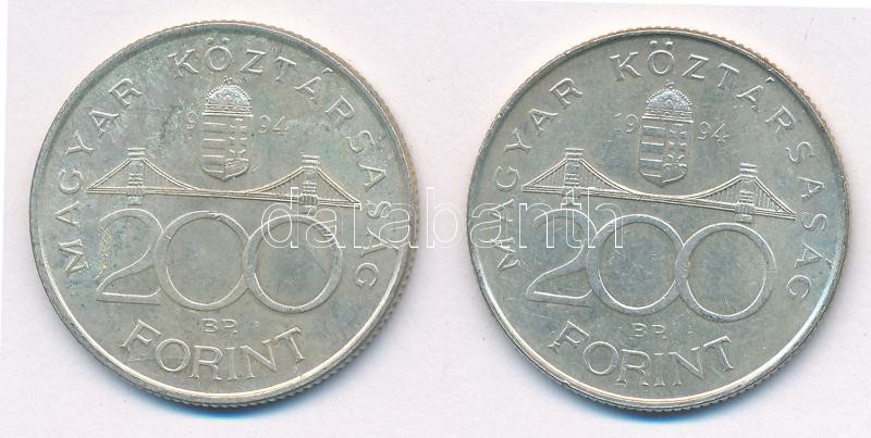 1994. 200Ft Ag 'Deák' (2x) T:AU,XF patina, kis karc Adamo F13.1 - Image 2