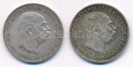 Ausztria 1912-1913. 1K Ag 'Ferenc József' (2xklf) T:XF,VF patina Austria 1912-1913. 1 Corona Ag 'Franz Joseph' (2xdiff) C:XF,VF patina Krause KM#2820
