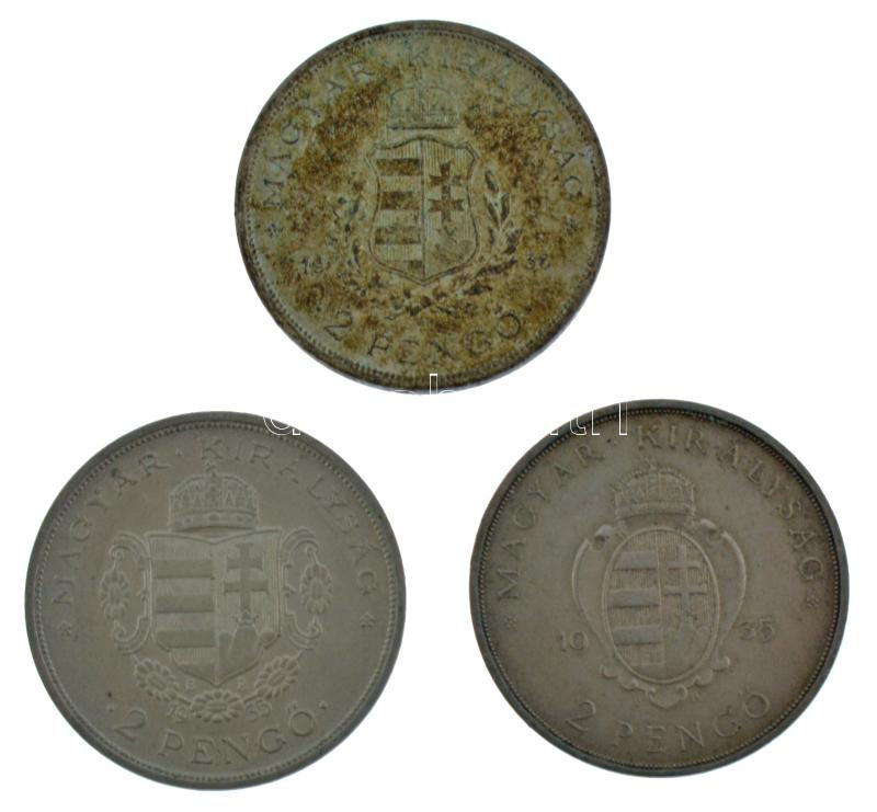 1935. 2P Ag 'Pázmány' + 1935. 2P Ag 'Rákóczi' + 1936. 2P Ag 'Liszt Ferenc' 'Pázmány-sor' T:AU,XF patina Adamo P7.1, P7.2, P7.3