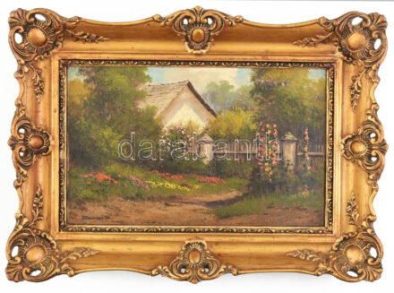 Barsi Béla (1872-1913): Virágzás. Olaj, vászon, jelzett. Dekoratív, kissé sérült fakeretben. 25×39 cm