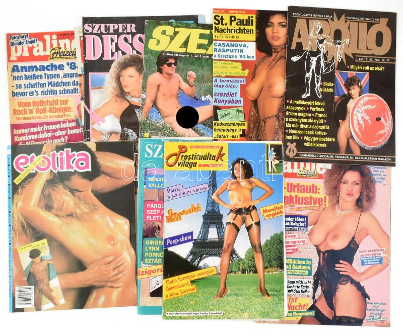 10 db vegyes erotikus, pornográf magazin (Prostituáltak világa, Erotika, Praline, stb.)