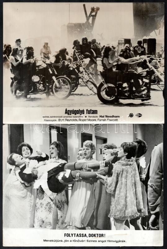 Hibás filmfotók tétele, cca 1988 előtt készült külföldi filmek egy-egy jelenete, 33 db vintage produkciós filmfotó, ezüst zselatinos fotópapíron, valamennyi képnek hibája van (elszíneződés, szakadás, kisebb hiány, hajtásnyom, - Image 2