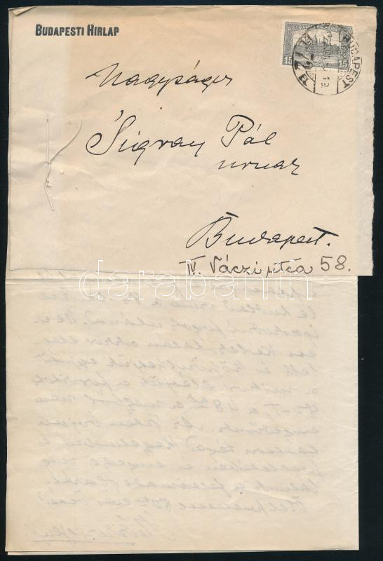 1923 Rákosi Jenő (1842-1929) író, újságíró színházigazgató autográf levele Kedves és drága barátom! megszólítással Sigray Pálnak születésnapjára küldött üzenet megköszönése - Image 2