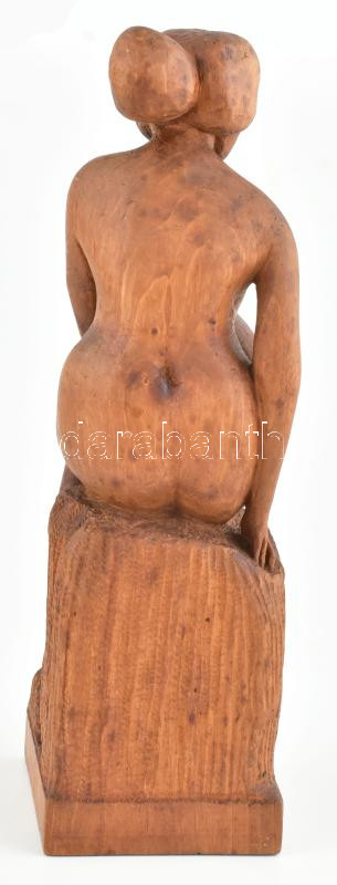 MG jelzéssel: Ülő akt. Faragott fa szobor. 34 cm - Image 3