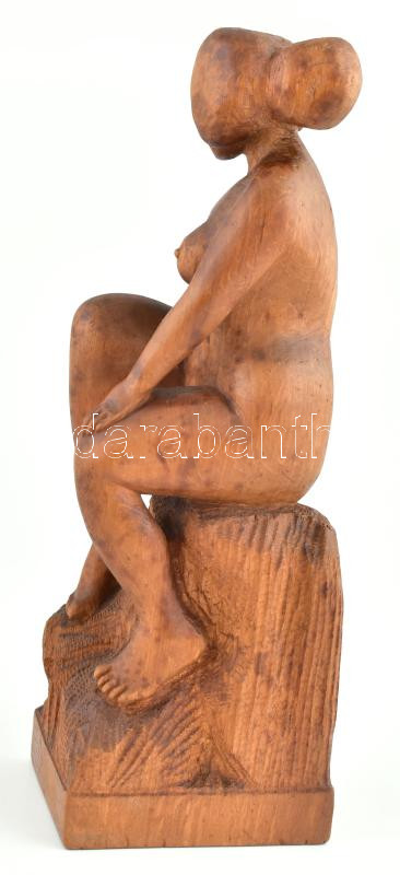 MG jelzéssel: Ülő akt. Faragott fa szobor. 34 cm - Image 4