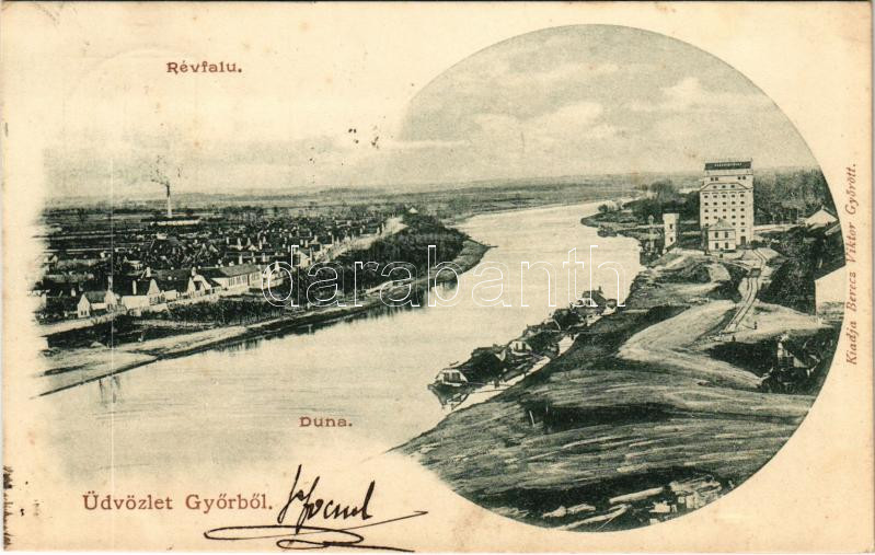 1900 Győr, Révfalu, Duna, elevátor, iparvasút. Berec Viktor kiadása (fl)