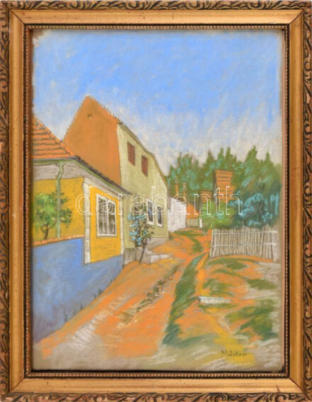 Nádor jelzéssel: Utcarészlet. Pasztell, papír. Üvegezett, dekoratív fakeretben, 34×26 cm
